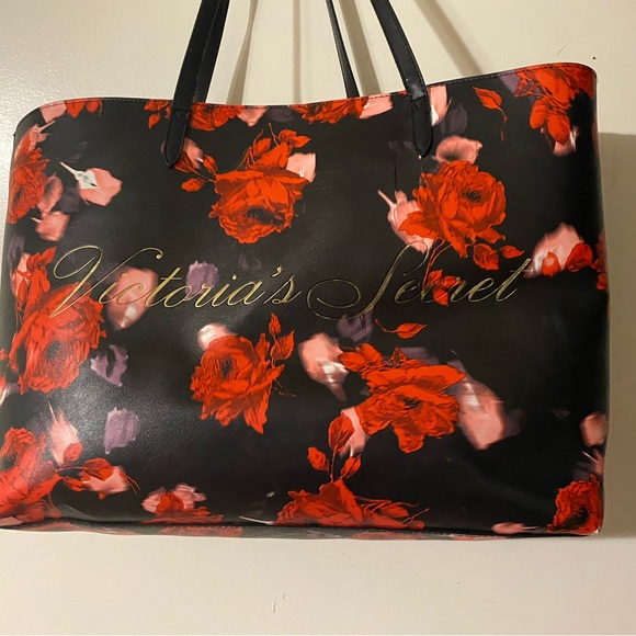Victoria's Secret Black and Red Rose Tote - Picture 1 of 5